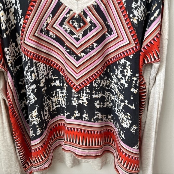 CAbi Aztec Print Silk Scarf Handkerchief Top Long Sleeve V-Neck Loose Fit Boho M - Picture 4 of 10